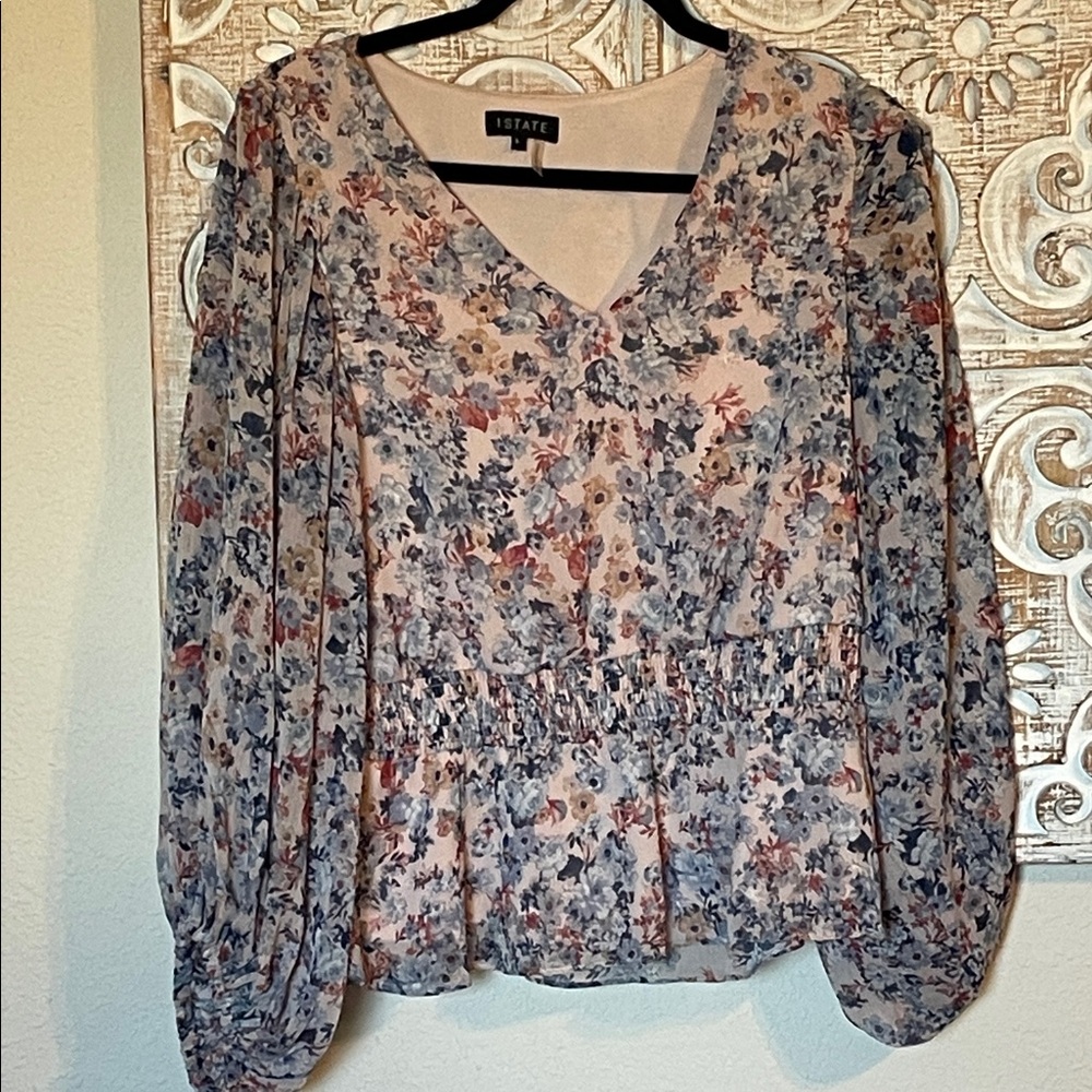 1. State Blue and Pink Floral Blouse